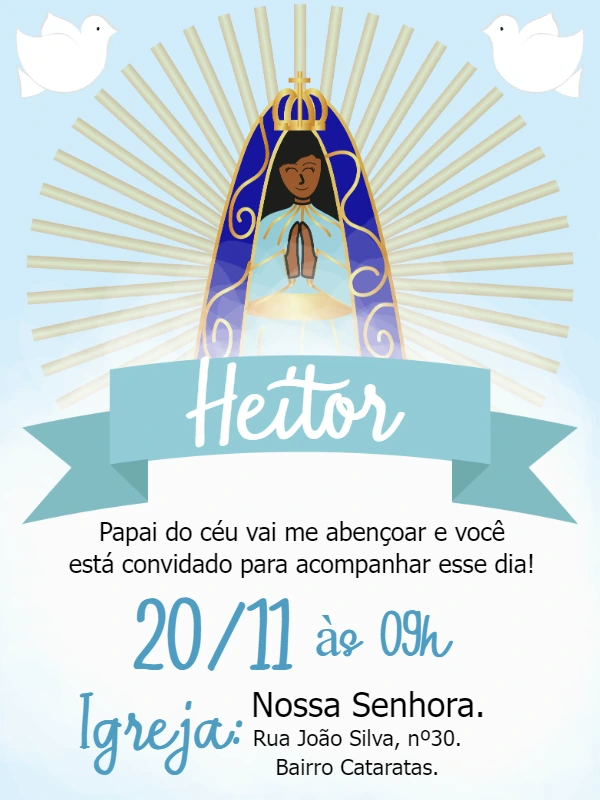 Convite de Batizado Nossa Senhora para Editar Online
