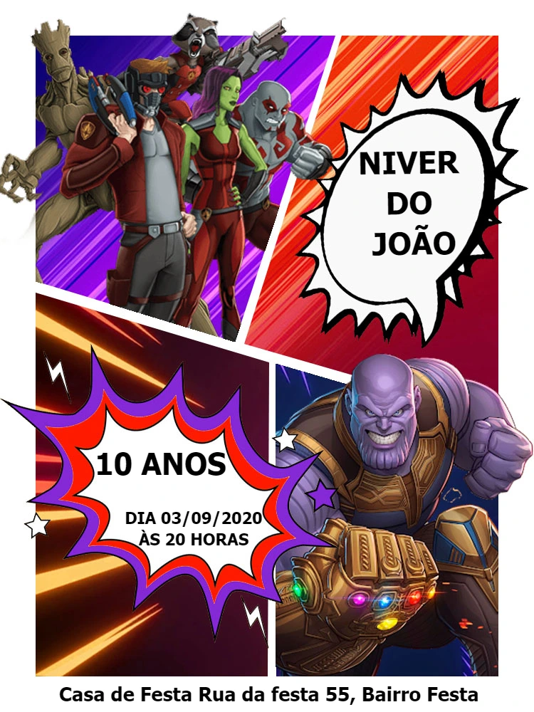 Convite Guardiões da Galáxia e Thanos para Editar Online