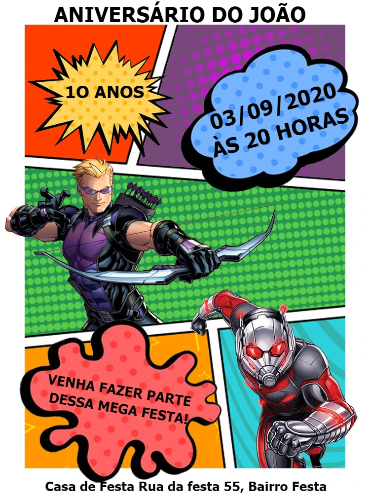 Convite de Aniversário Vingadores com Heróis para Editar Online