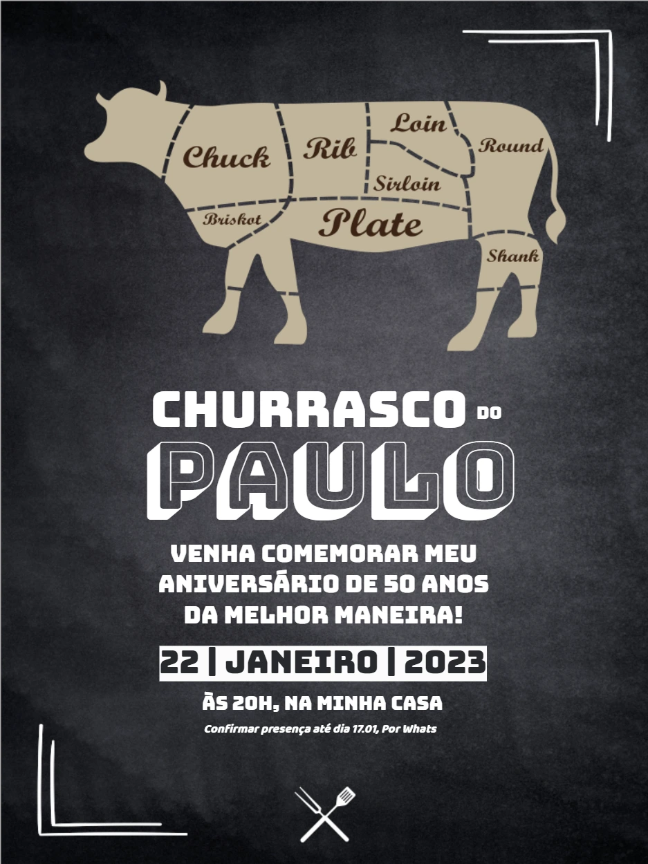 Convite de Aniversário Churrasco Rústico para Editar Online