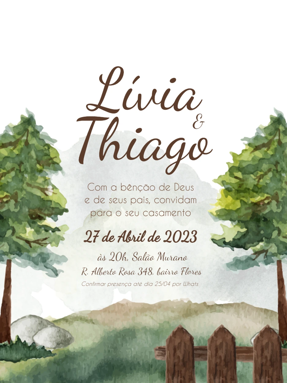 Convite de Casamento Rústico Campo para Editar Online