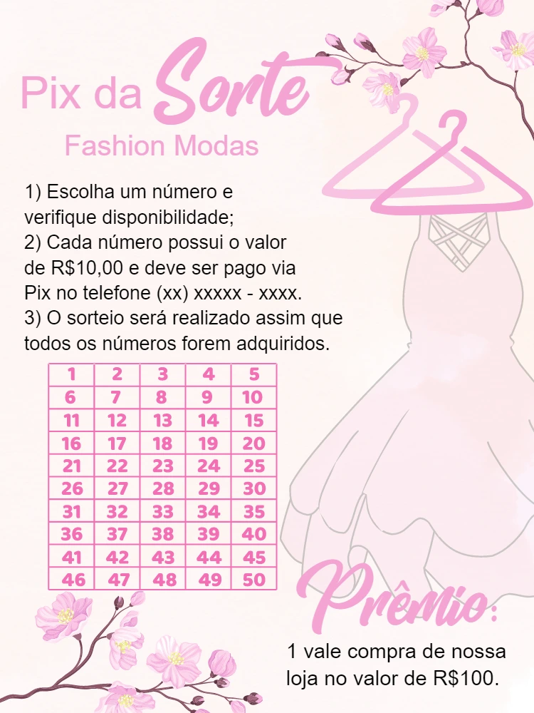 Cartela de Rifa Pix Sorteio de Moda para Editar Online