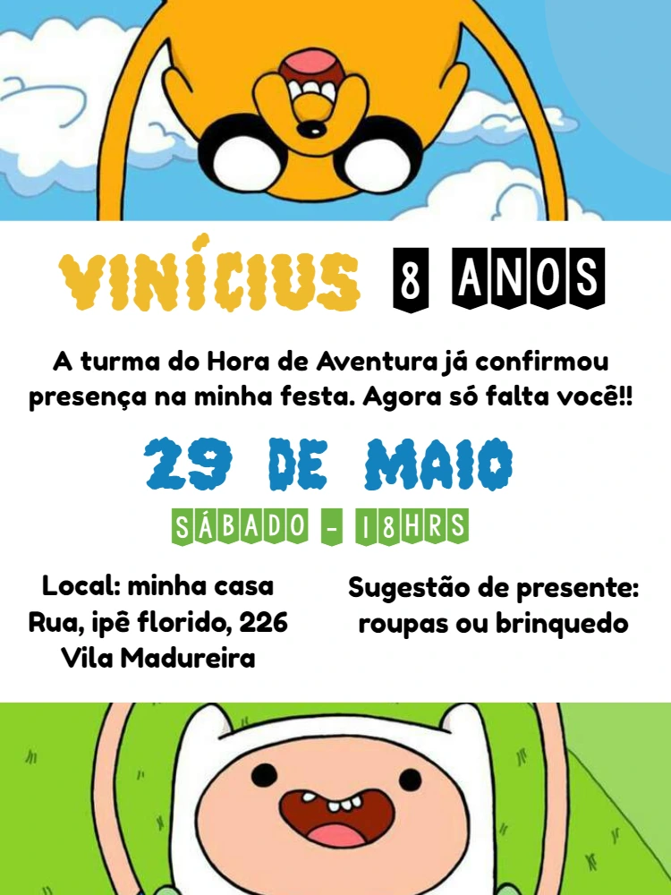 Convite de Aniversário Hora de Aventura para Editar Online