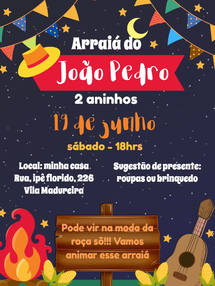 Convite Aniversário Festa Junina Temático para Editar Online