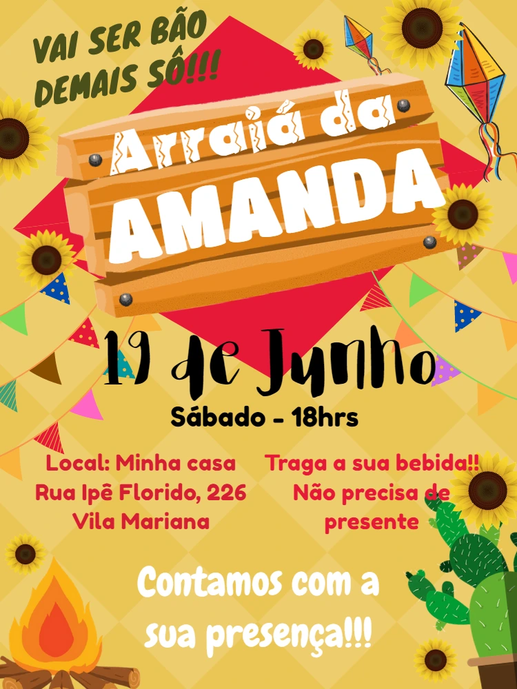 Convite de Aniversário Arraiá Festa Junina para Editar Online
