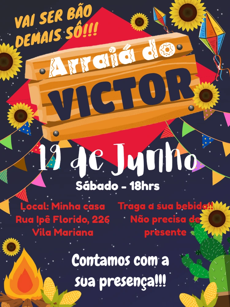 Convite de Aniversário Festa Junina Rústico para Editar Online