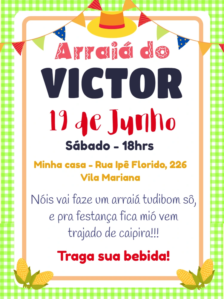 Convite de Aniversário Festa Junina para Editar Online