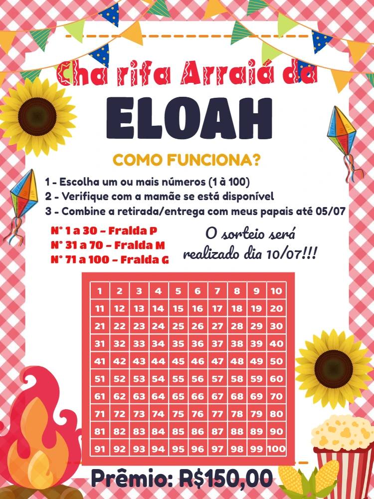 Chá Rifa Arraiá Editável Online Tema Festa Junina