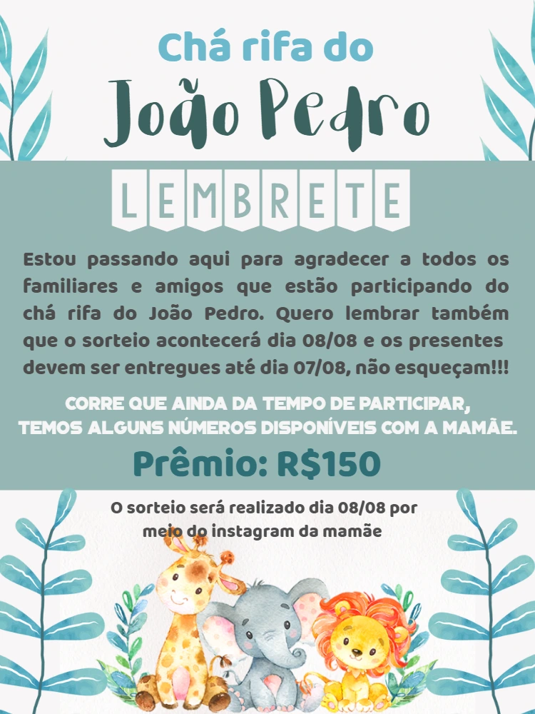 Lembrete de Chá Rifa Safari com Animais para Editar Online