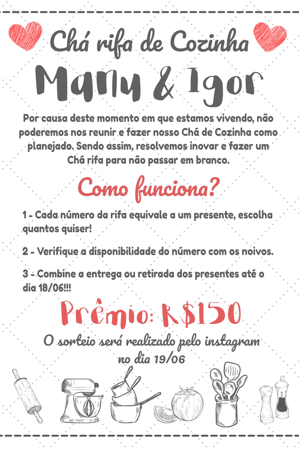 Convite Chá Rifa de Cozinha Moderno para Editar Online