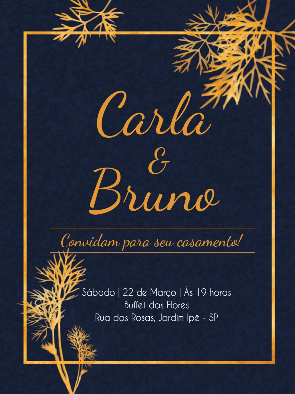 Convite de Casamento Elegante Floral Dourado para Editar
