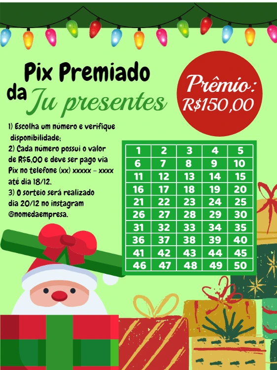 Arte para Rifa Pix Premiado de Natal Editável Online