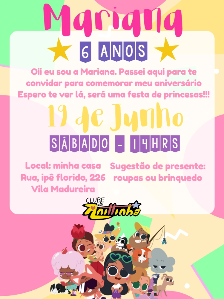 Convite Aniversário Clube da Anittinha para Editar Online