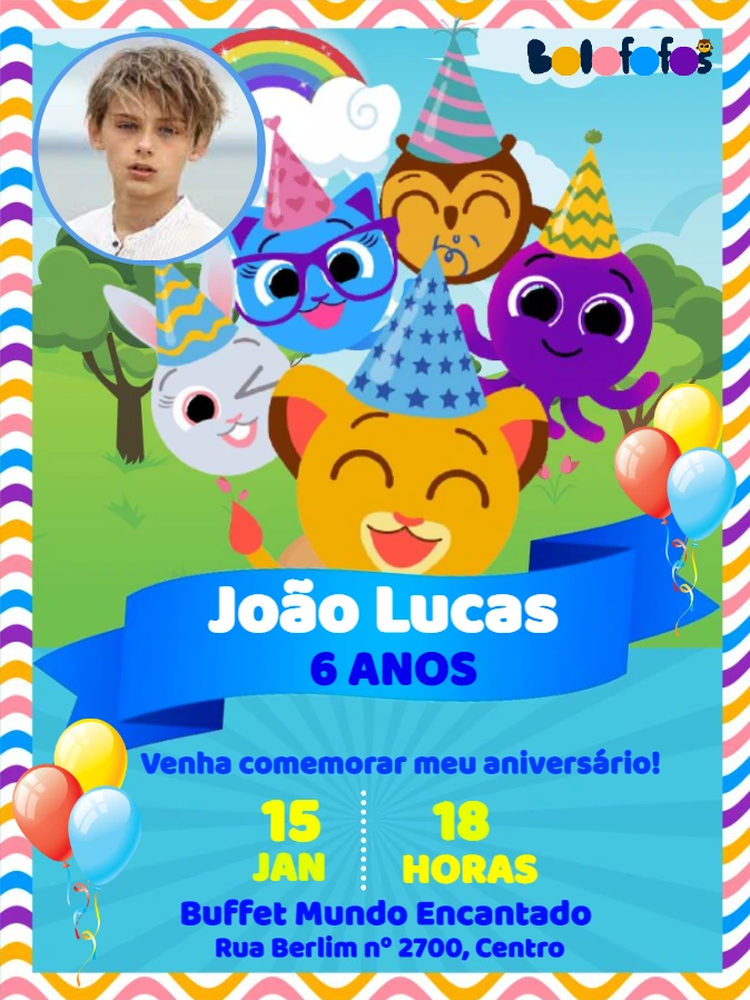 Convite de Aniversário Bolofofos com Foto para Editar