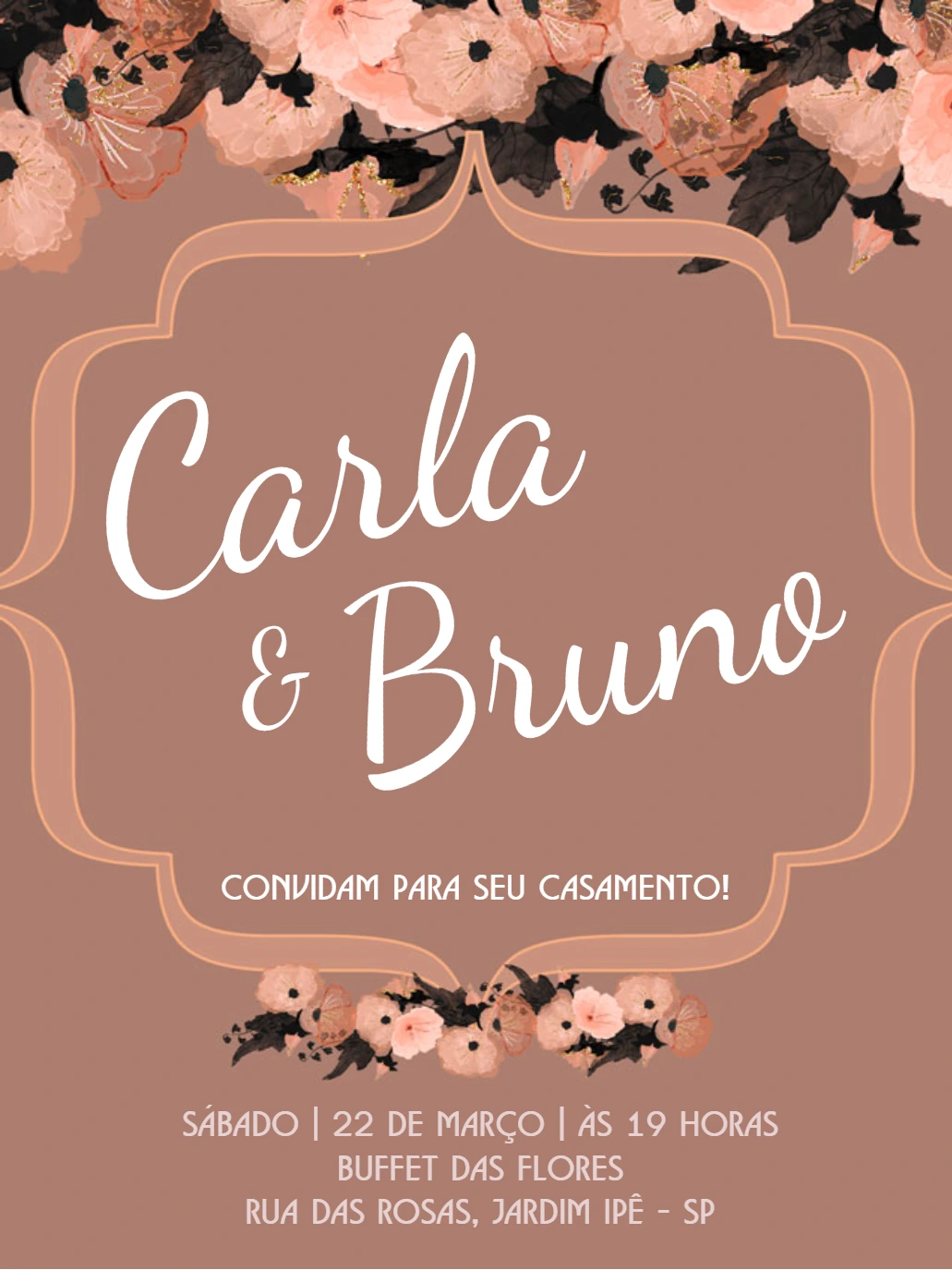 Convite de Casamento Floral Elegante para Editar Online