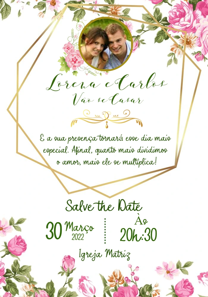 Convite Save the Date com Foto Floral para Editar Online