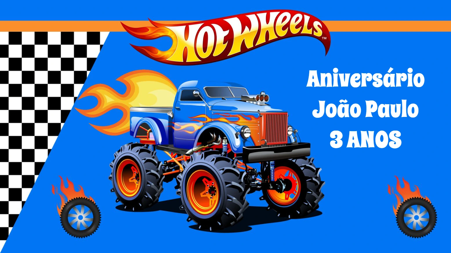 Painel de Aniversário Hot Wheels Editável para Festa de Carros