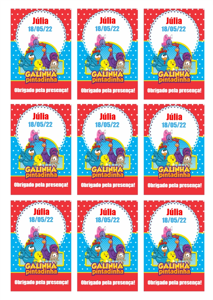 Tag de Aniversário Galinha Pintadinha para Editar e Imprimir