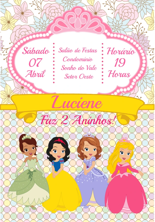 Convite Aniversário Princesas Disney para Editar Online