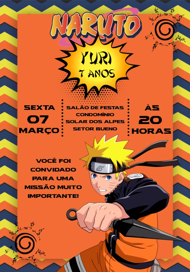 Convite de Aniversário Naruto para Editar Online