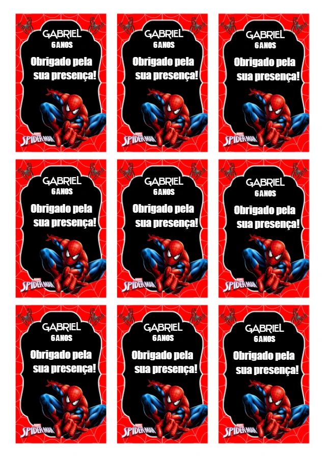 Tag de Agradecimento Homem Aranha para Editar e Imprimir