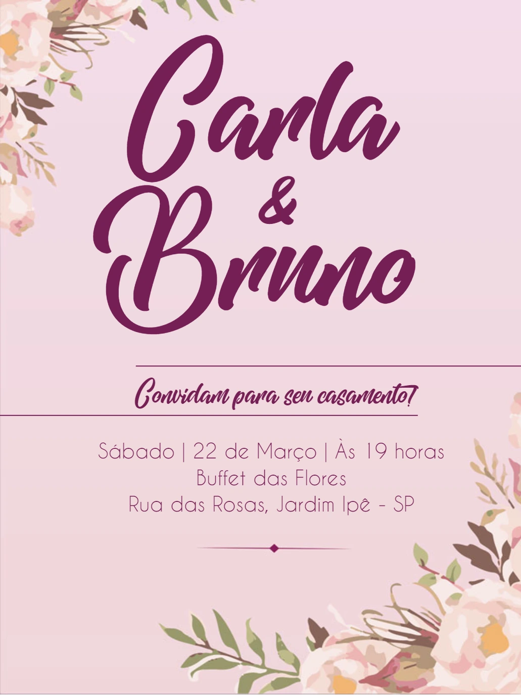 Convite de Casamento Floral Romântico para Editar Online
