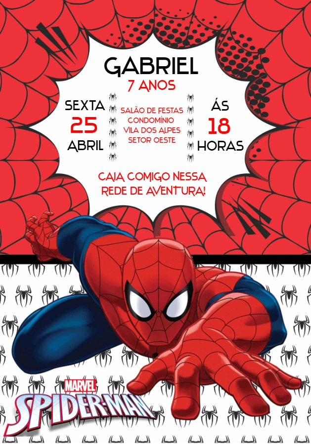 Convite de Aniversário Homem Aranha Editável Online