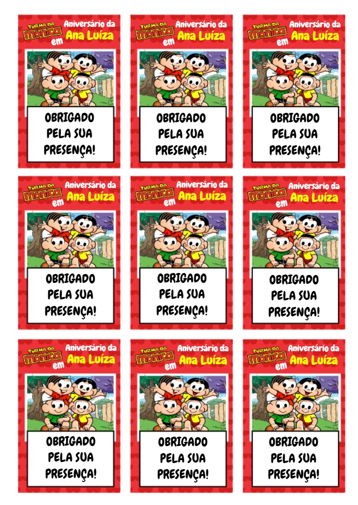 Tag de Aniversário Turma da Mônica para Editar Online