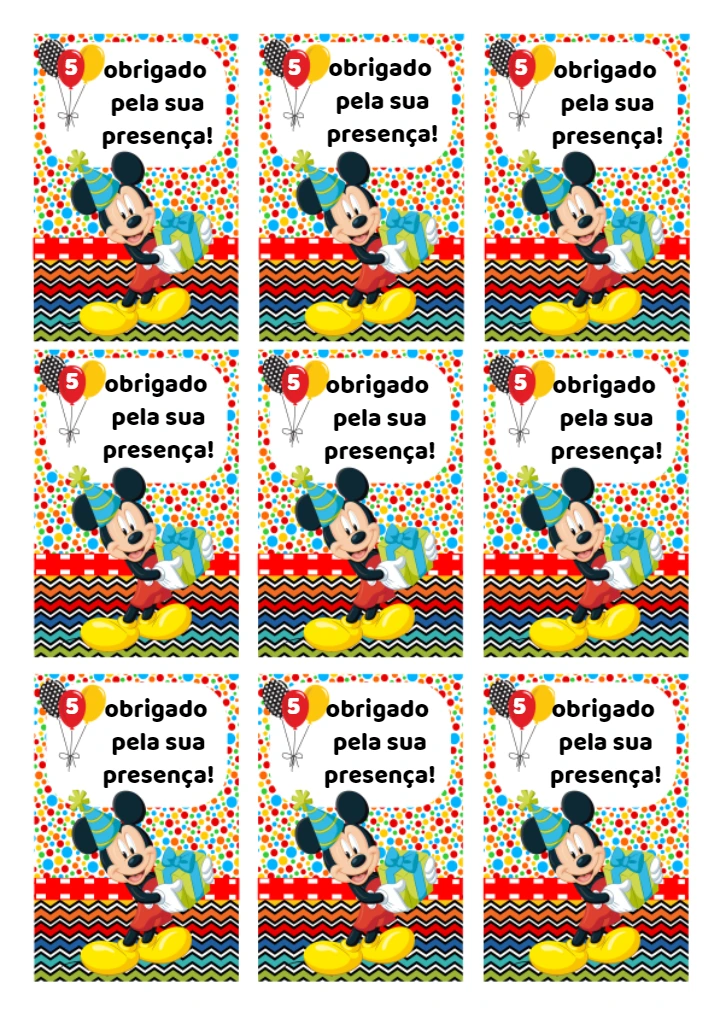 Tag de Aniversário Mickey Mouse para Editar e Imprimir