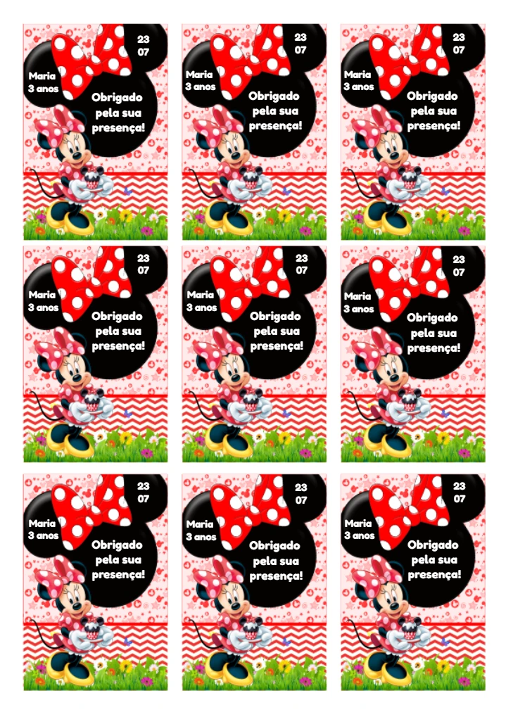 Tag de Aniversário Minnie Mouse Vermelha para Editar