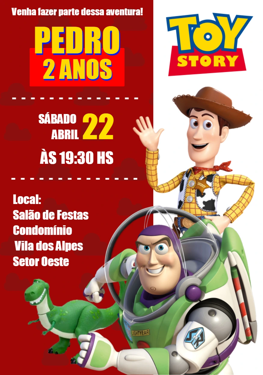 Convite Aniversário Toy Story com Personagens para Editar Online