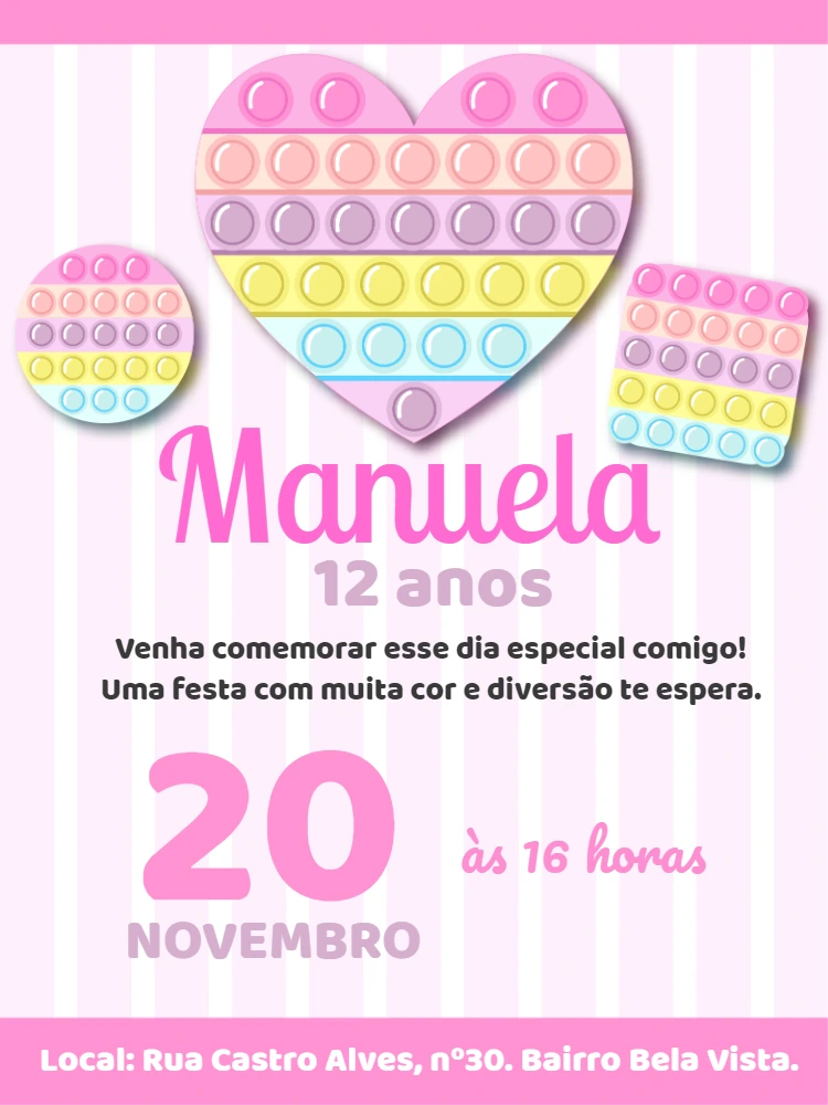 Convite de Aniversário Pop It Fidget Toys para Editar Online