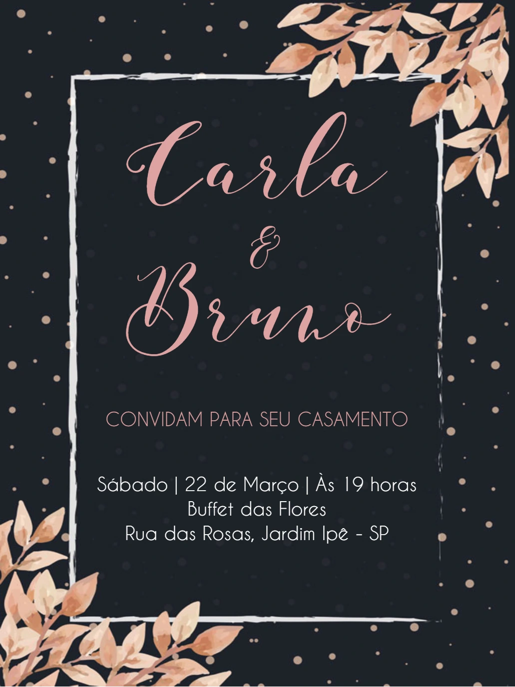 Convite de Casamento Floral Rose Gold para Editar Online