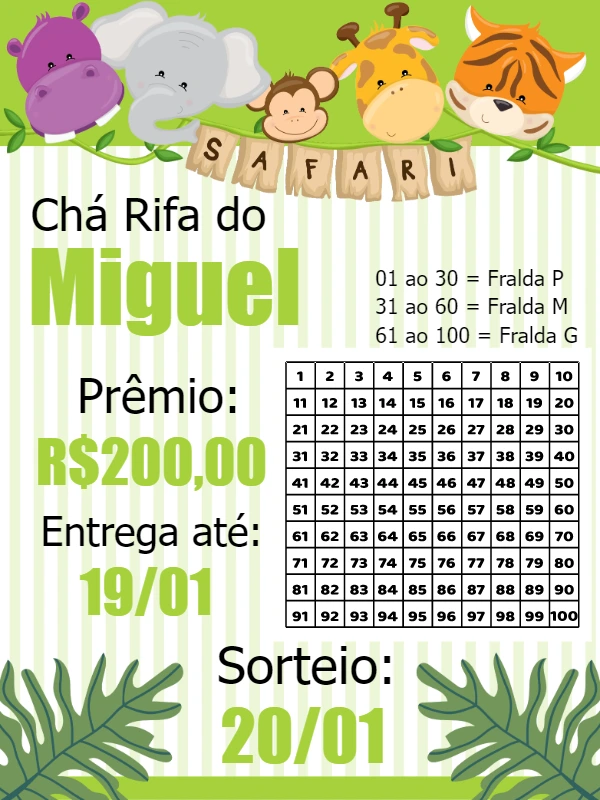 Chá Rifa Safari com Animais da Selva para Editar Online