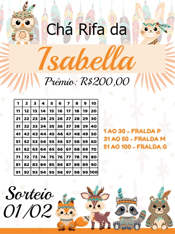 Chá Rifa Editável Online com Tema Animais Boho