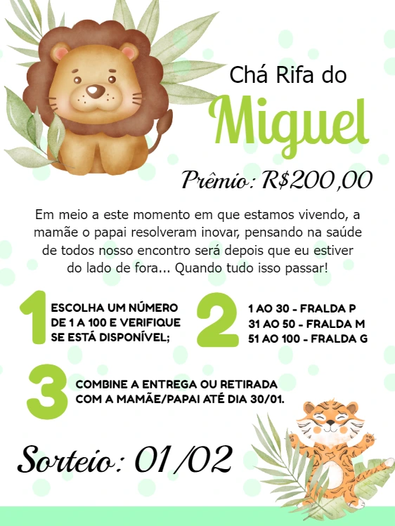 Chá Rifa Safari com Animais Fofos para Editar Online