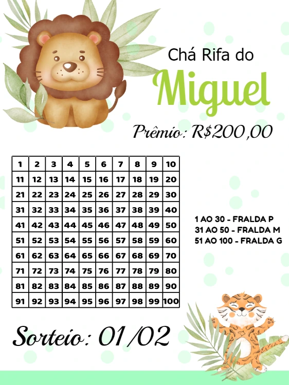 Chá Rifa Safari com Animais Fofos para Editar Online