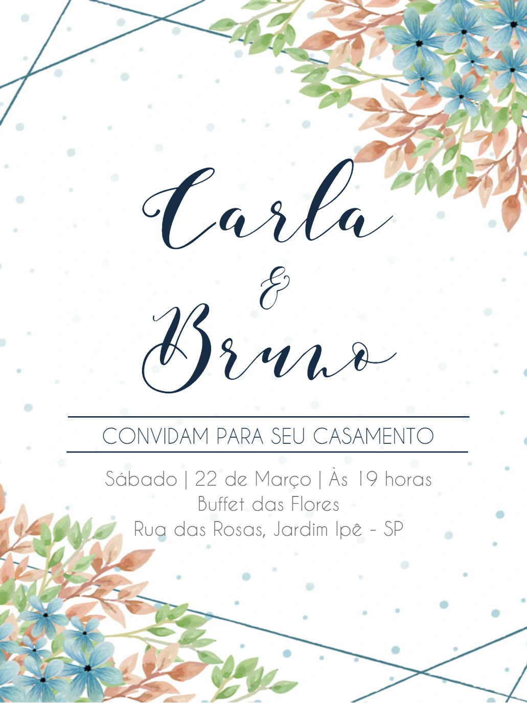 Convite de Casamento Floral Geométrico para Editar Online