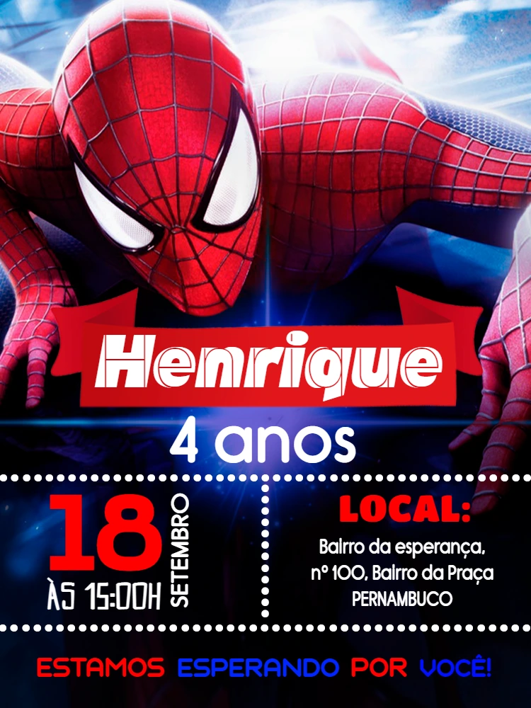 Convite Aniversário Homem Aranha para Editar Online