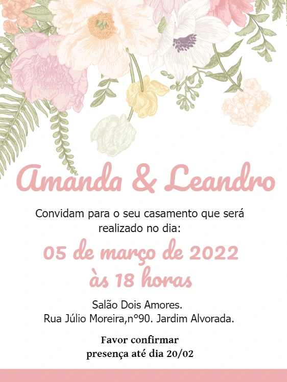 Convite de Casamento Floral Romântico para Editar Online