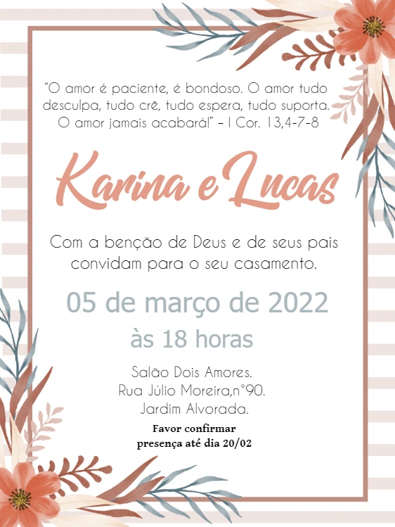 Convite de Casamento Floral Terracota para Editar Online