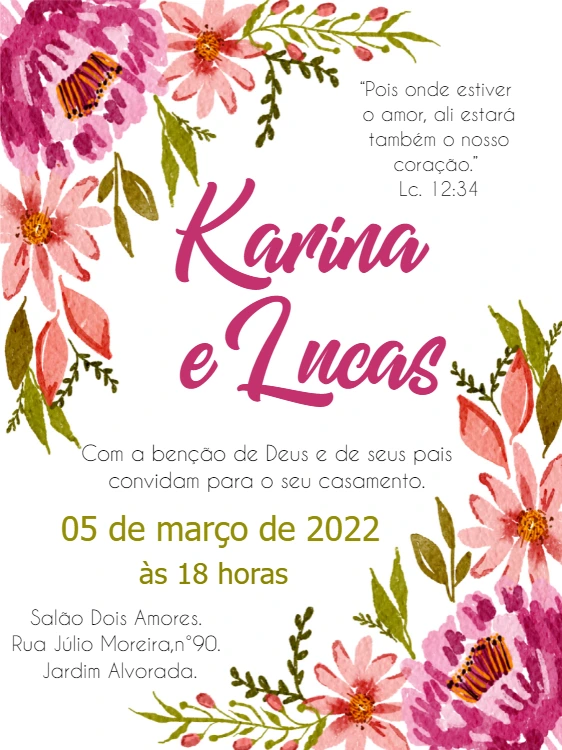 Convite de Casamento Floral Aquarela para Editar Online