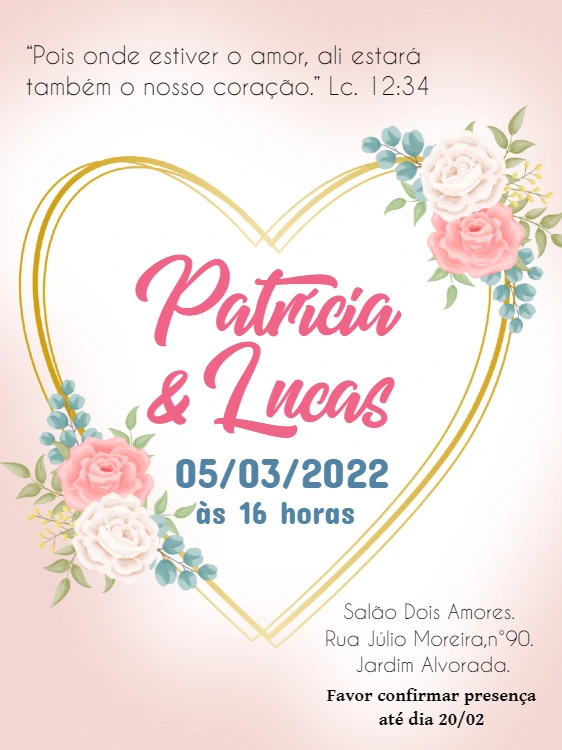 Convite de Casamento Floral com Coração para Editar Online
