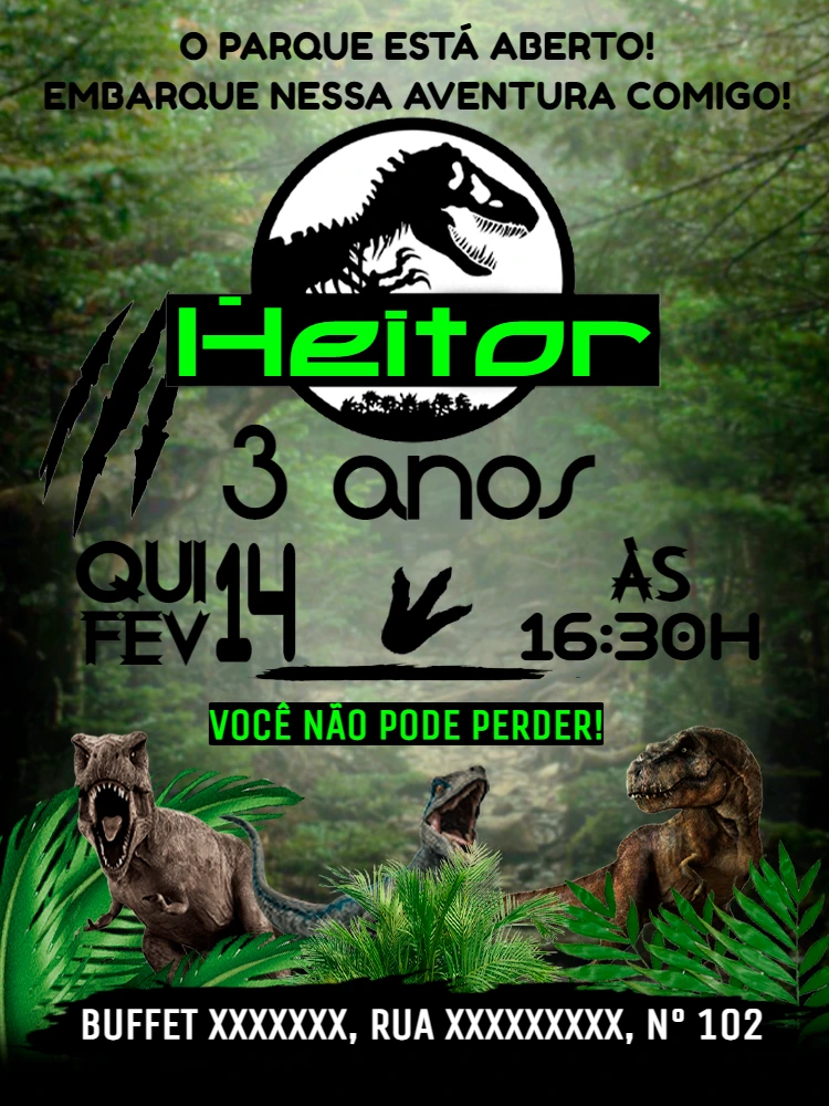 Convite de Aniversário Dinossauros Editável Online