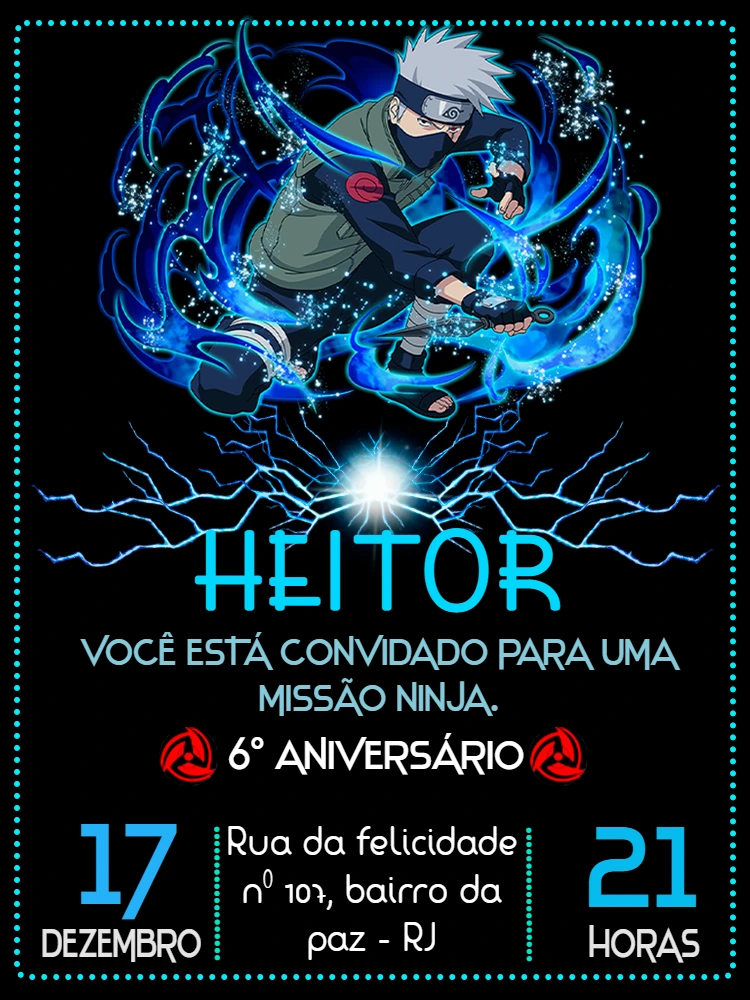 Convite Aniversário Naruto Kakashi para Editar Online