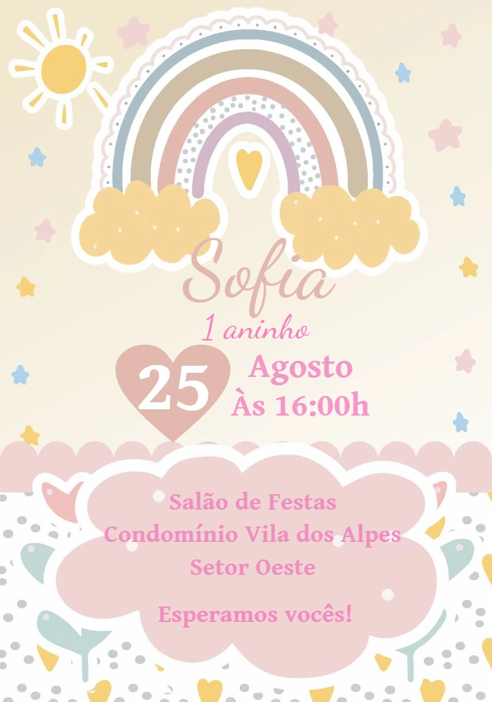 Convite Aniversário Arco Íris Boho Editável Online