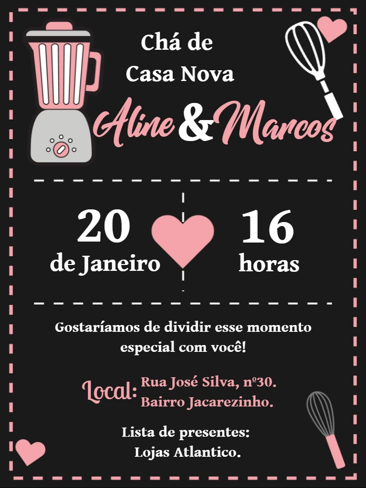 Convite de Chá de Casa Nova com Utensílios para Editar Online