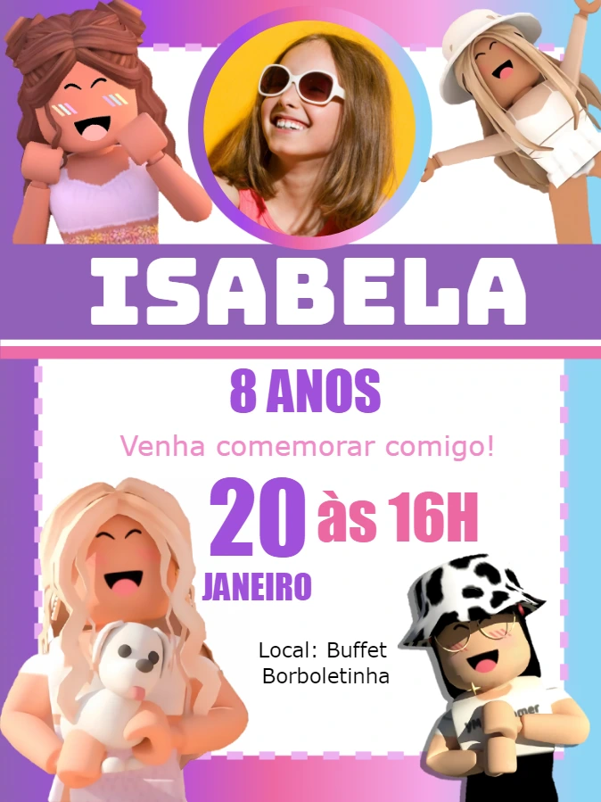 Convite Aniversário Roblox com Foto para Editar Online