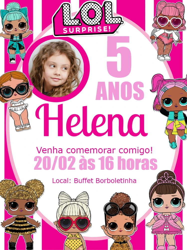 Convite de Aniversário LOL Surprise com Foto para Editar Online