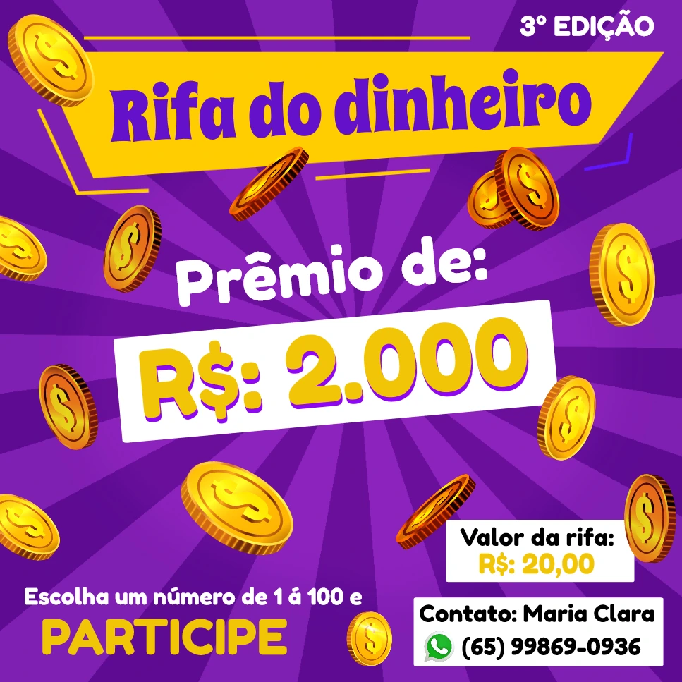 Modelo de Rifa de Dinheiro com Moedas para Editar